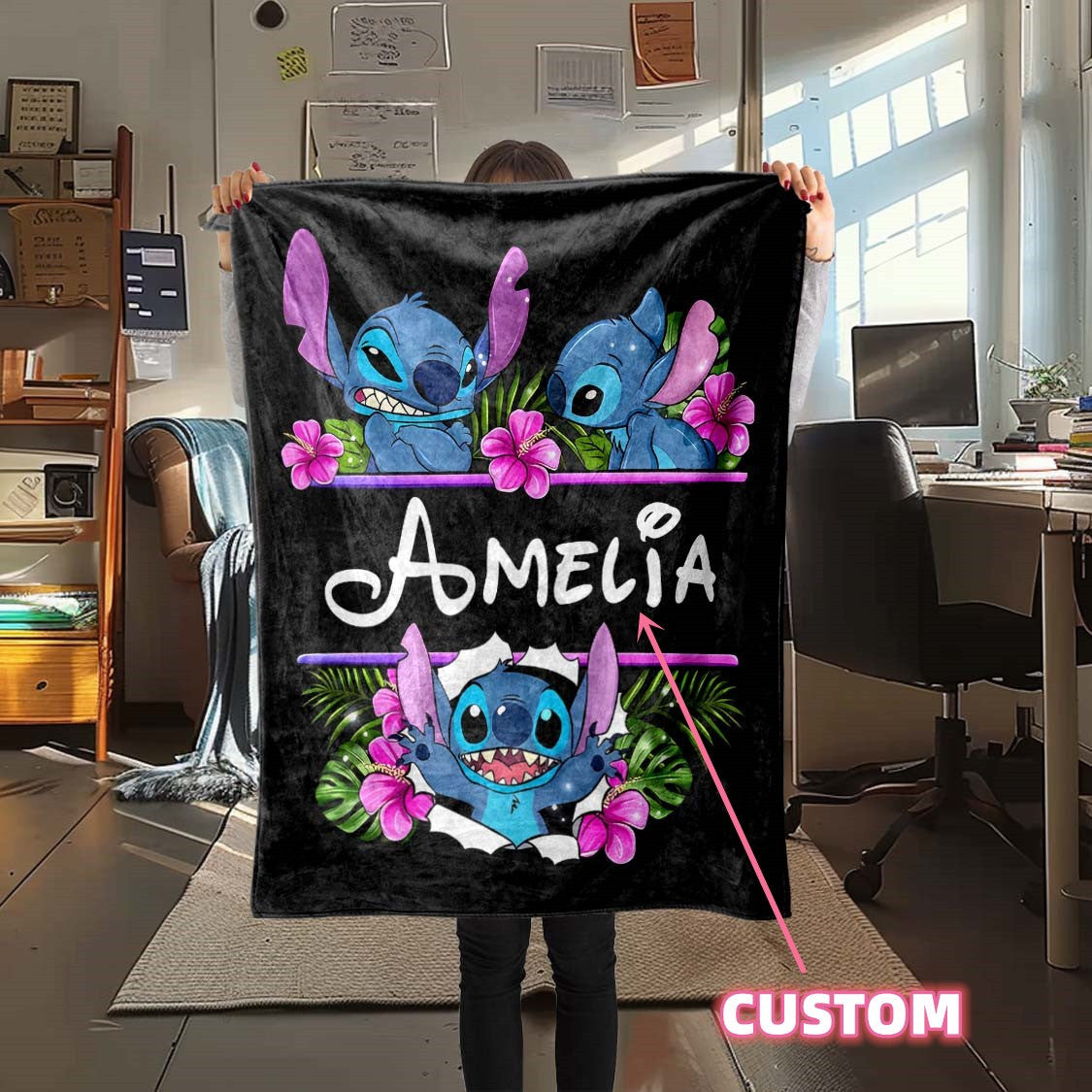 Customizable Stitch Character Design Throw Blanket