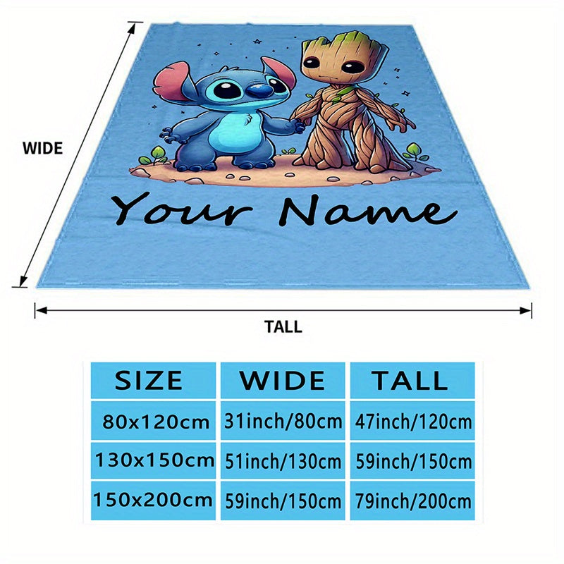 Customized Personalized Custom Blanket, Groot & Stitch Blanket