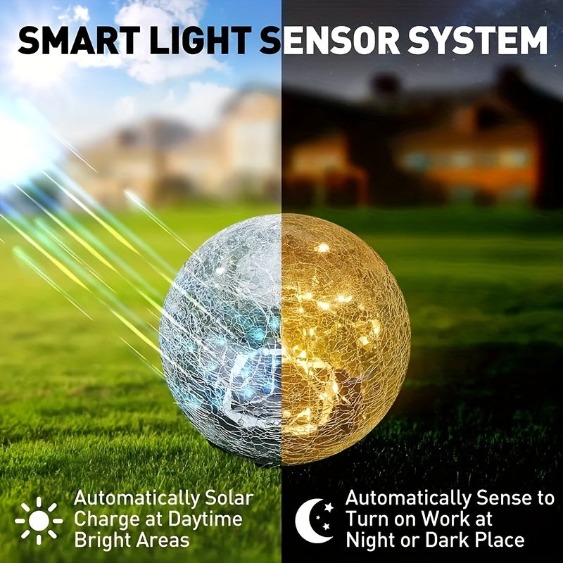 2pc Garden Light, Cracked Solar Glass Globe