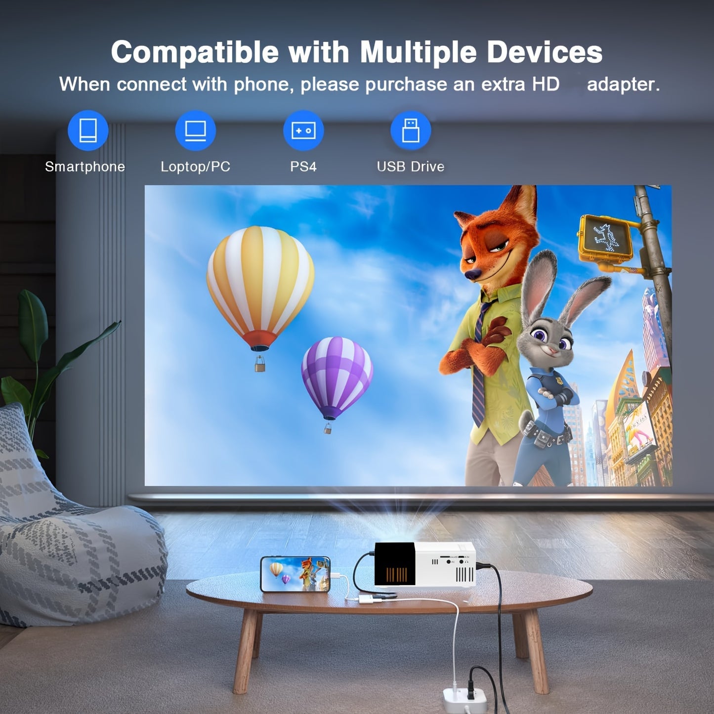 2024 Newest Model Portable Outdoor Projector, Compatible
