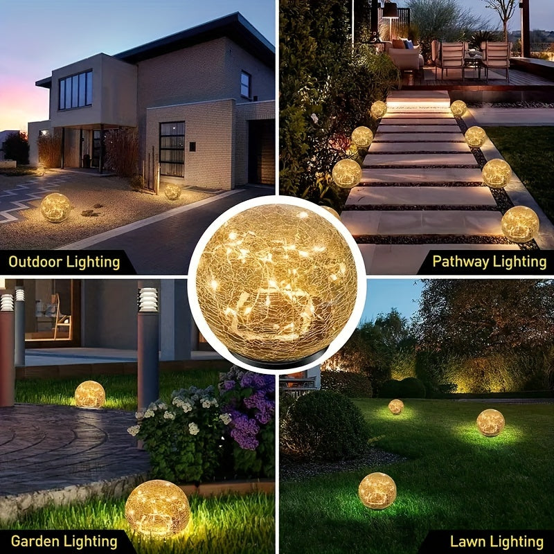 2pc Garden Light, Cracked Solar Glass Globe