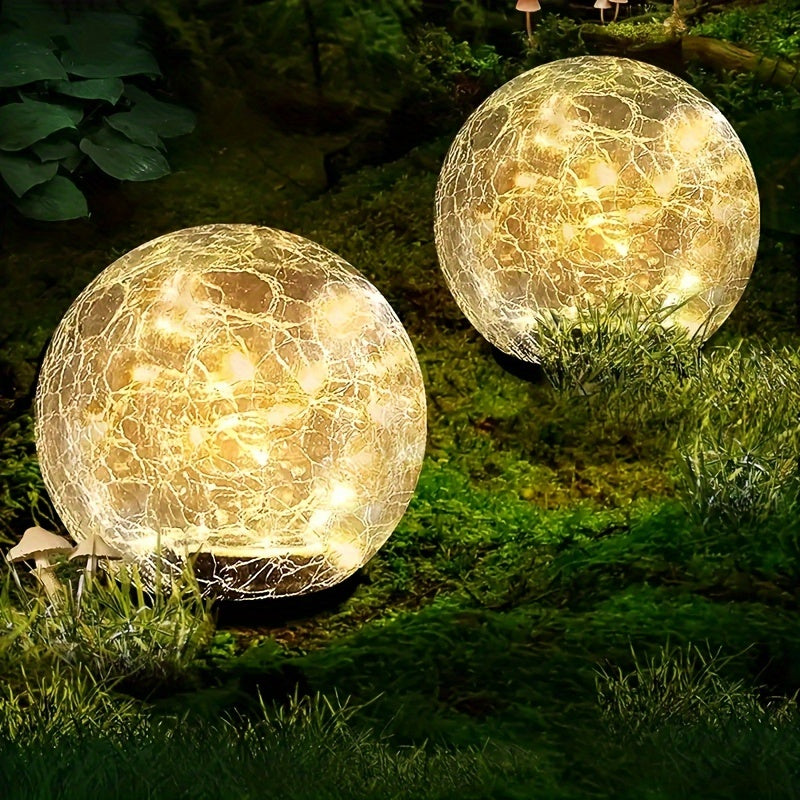 2pc Garden Light, Cracked Solar Glass Globe