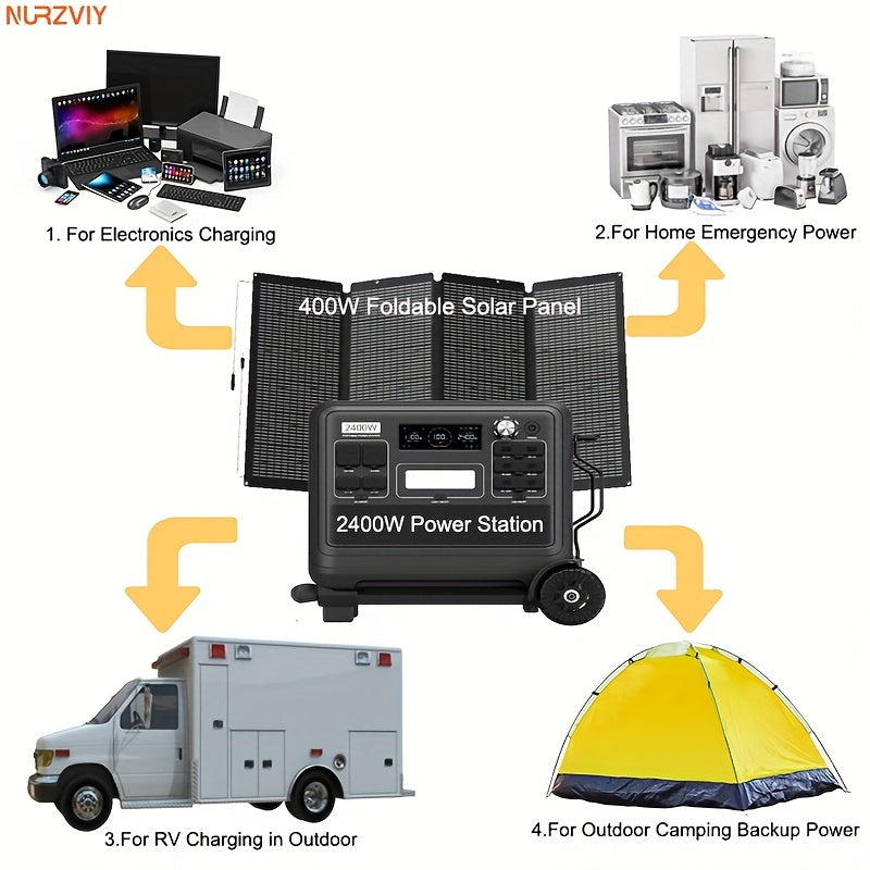 Nurzviy Portable Power Station 2400W With 400W Foldable Solar Panel