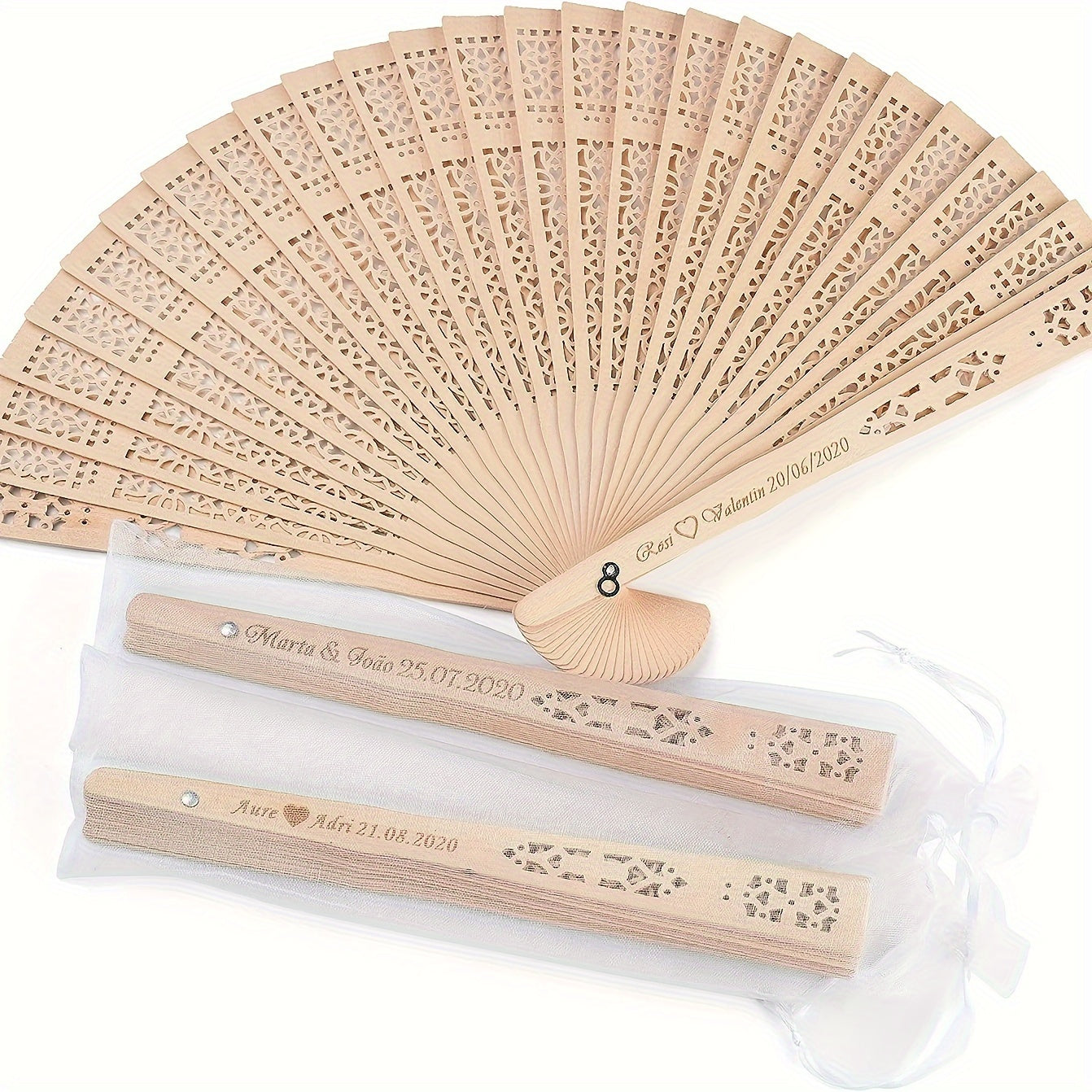30/40/50/60 pcs Exquisite Personalized Wooden Wedding Fans