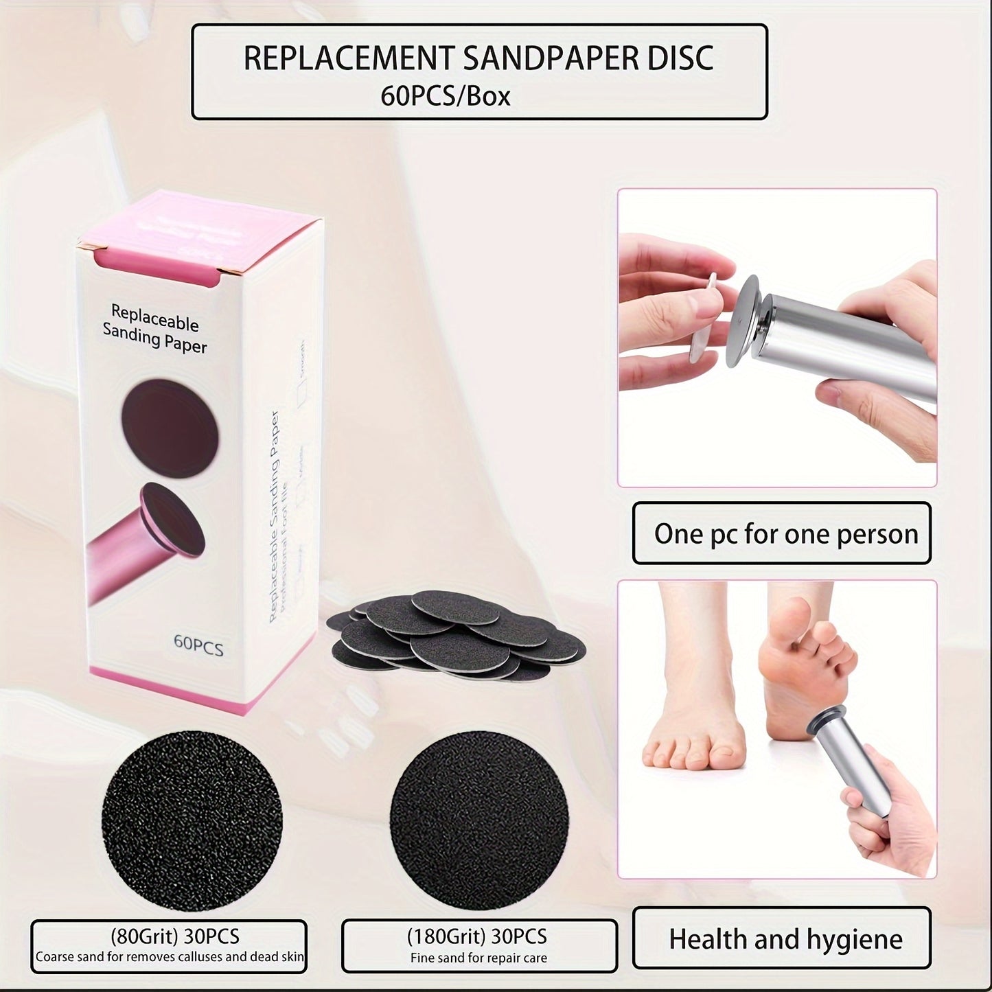 60-Piece Replacement Sandpaper Electric Foot Grinder
