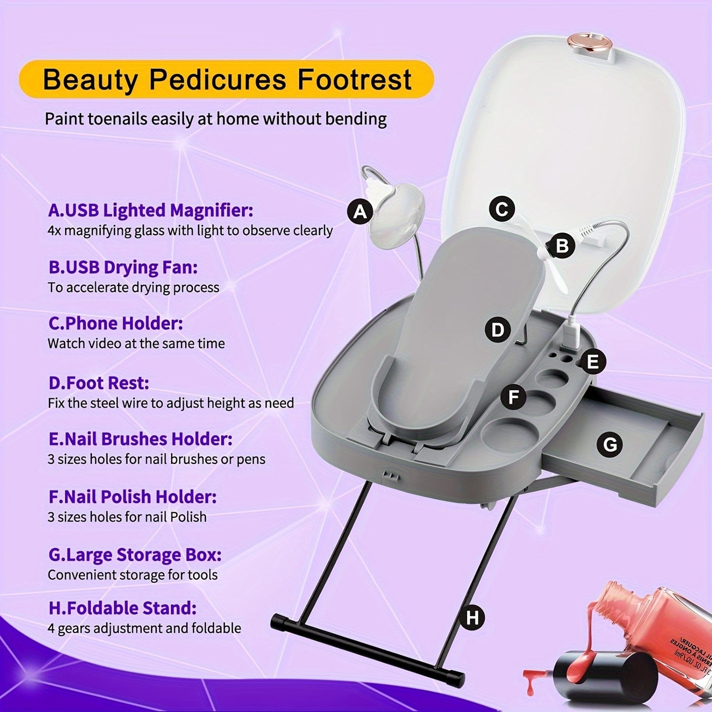 Deluxe Pedicure Stool - Adjustable Foot Rest