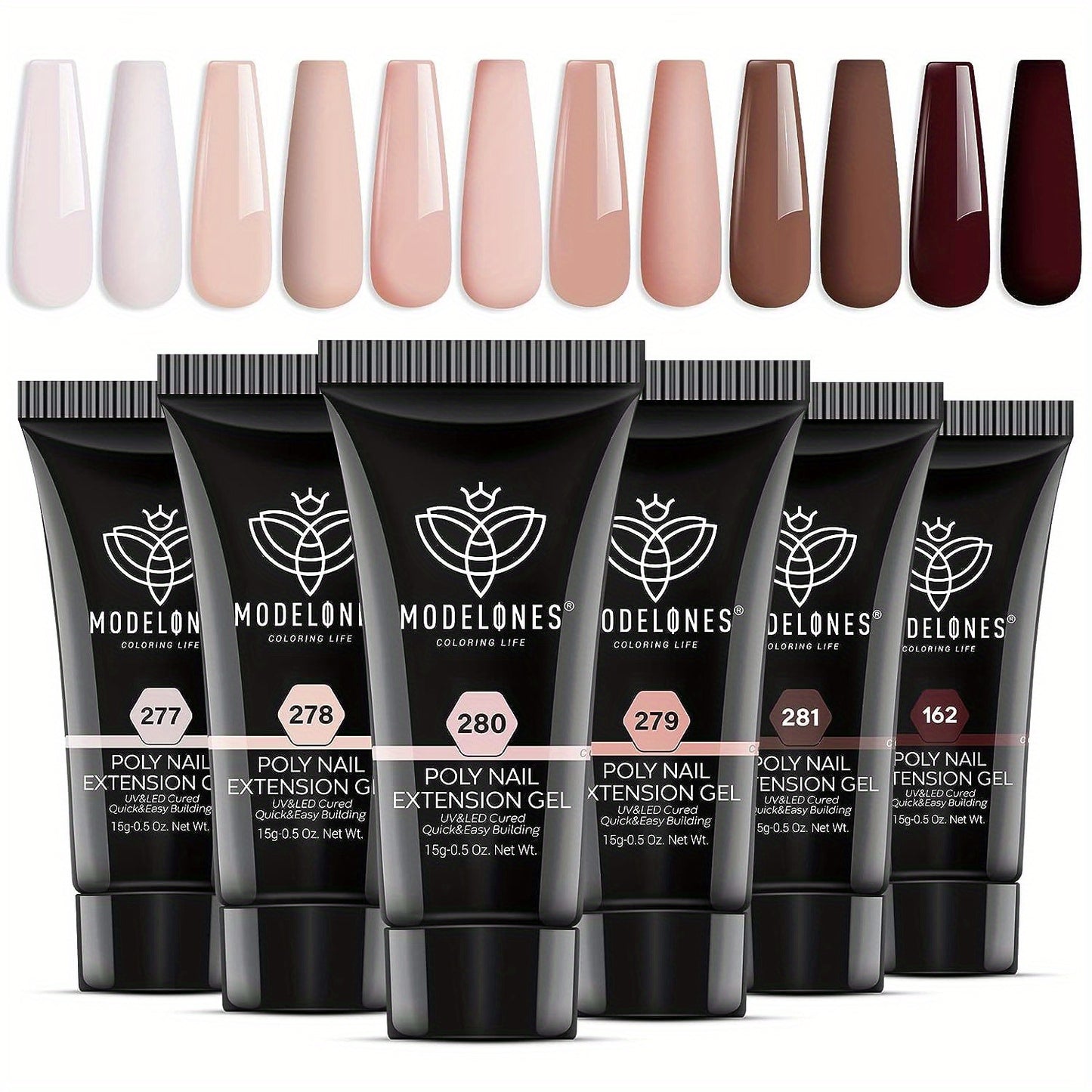 Modelones Poly Nail Gel, 6 Colors Nude Skin Tones
