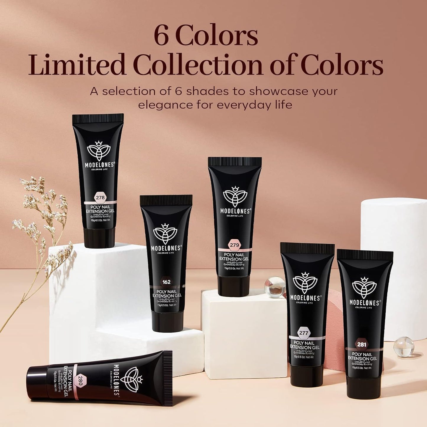 Modelones Poly Nail Gel, 6 Colors Nude Skin Tones