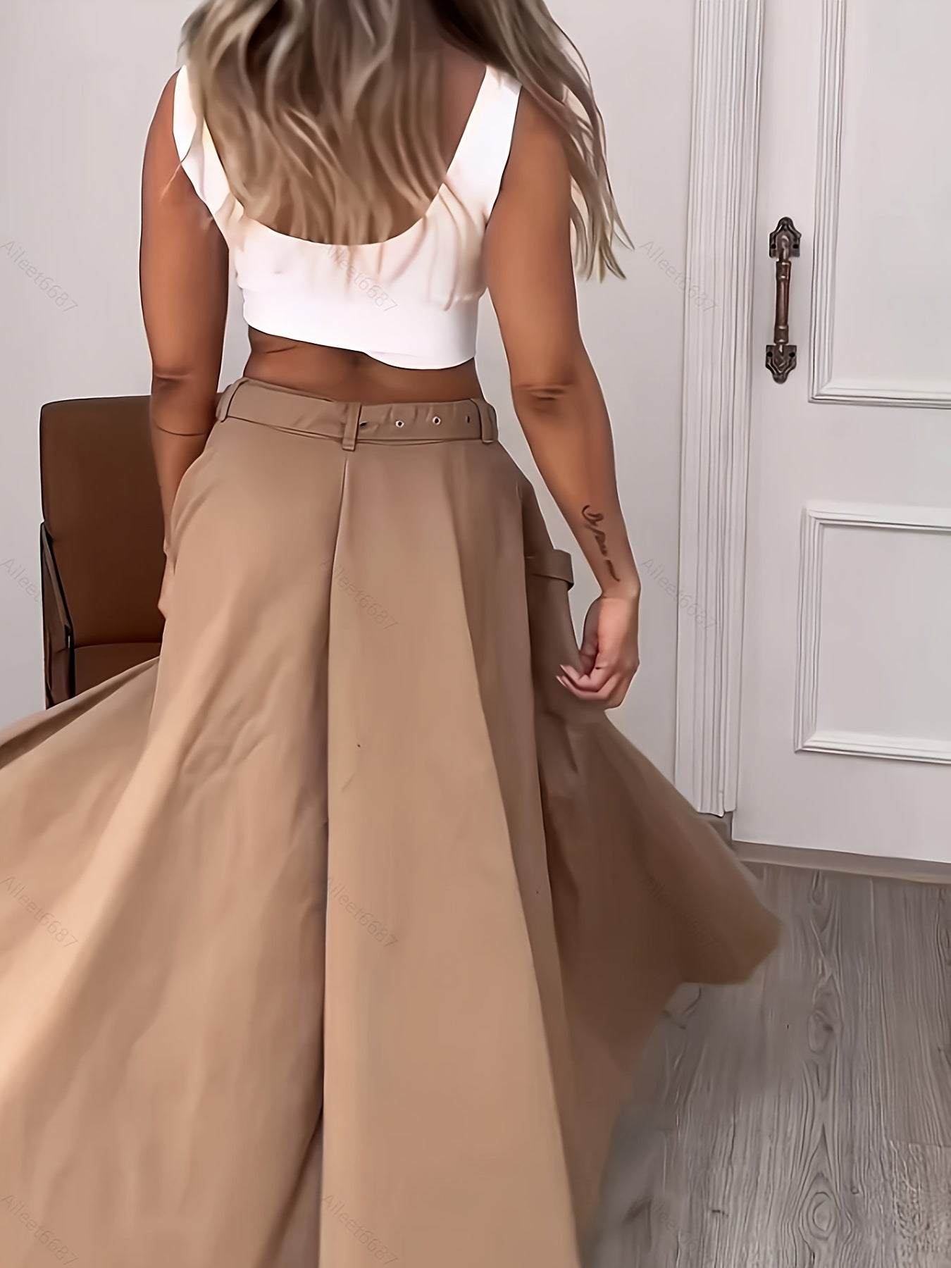Chic Belted Split Skirt