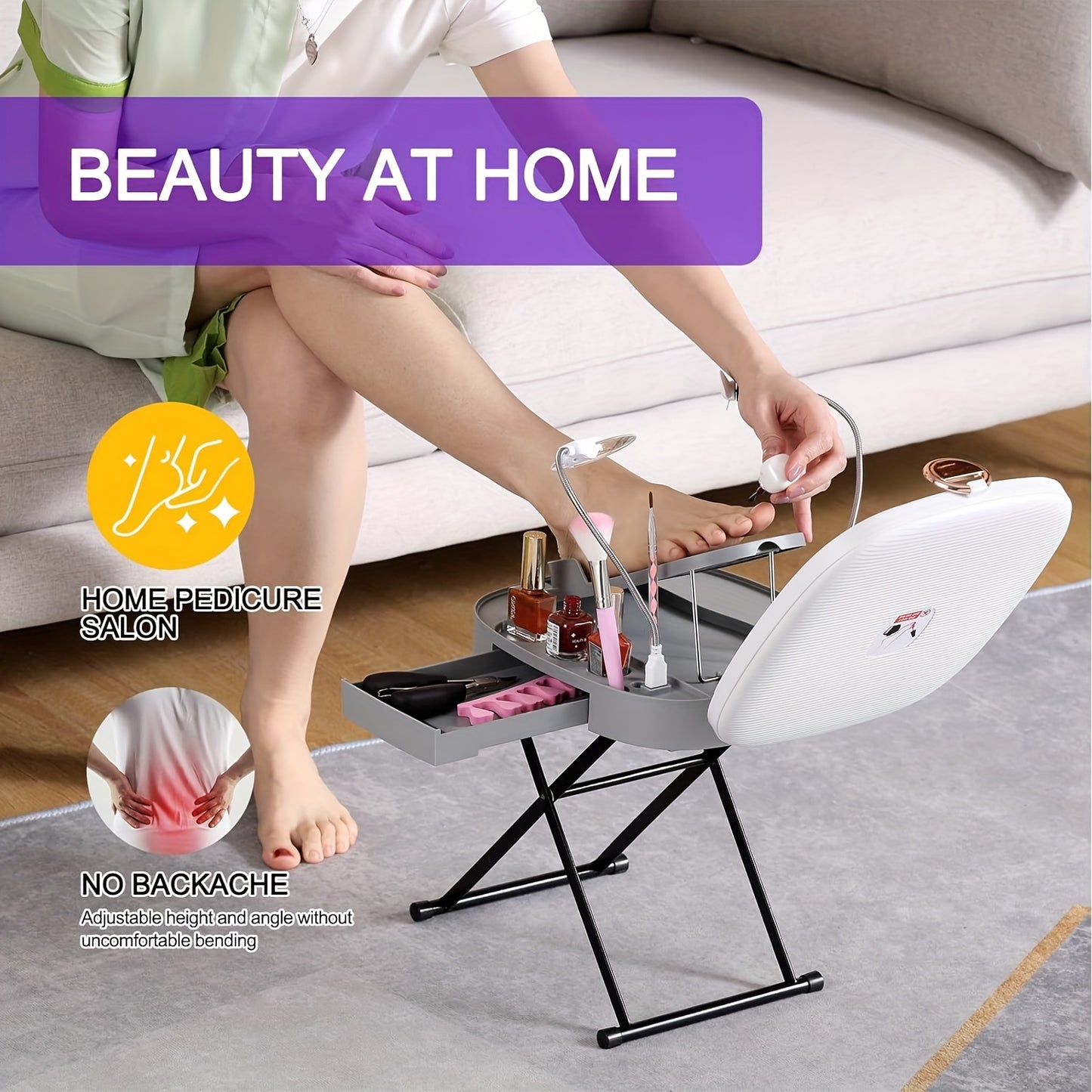 Deluxe Pedicure Stool - Adjustable Foot Rest