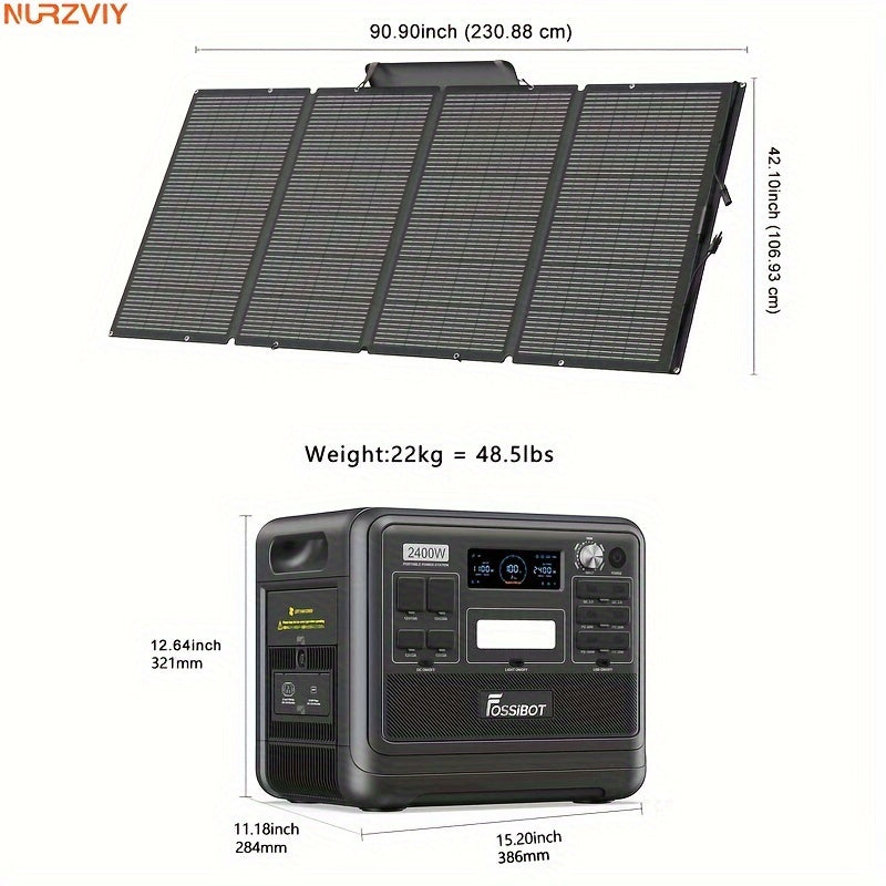 Nurzviy Portable Power Station 2400W With 400W Foldable Solar Panel