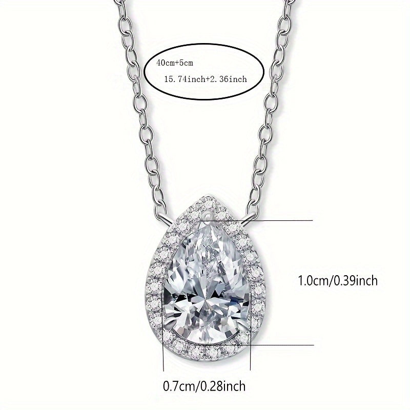 925 sterling silver teardrop Zircon pendant necklace