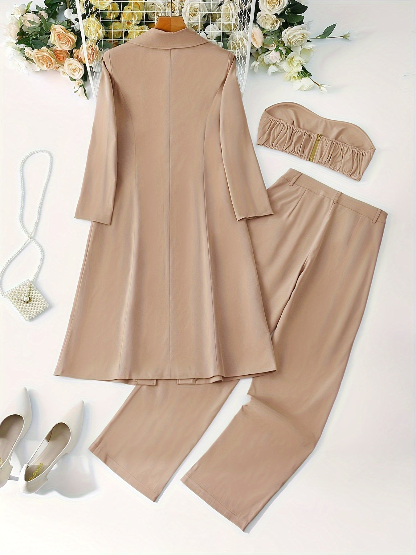 3-Piece Elegant Floral Print Blazer Suit Set