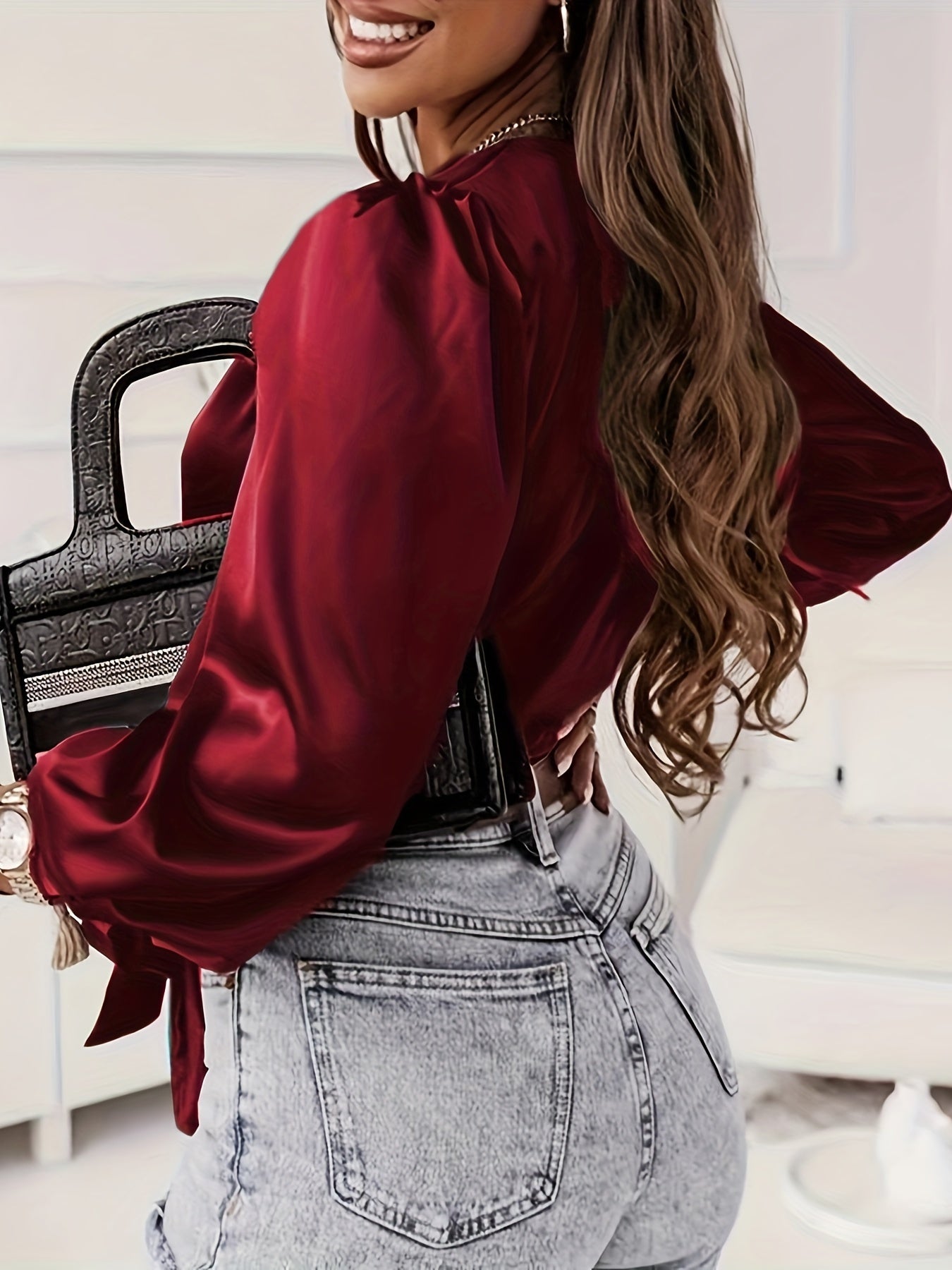 Chic Tie-Waist Surplice Blouse - Long Sleeve