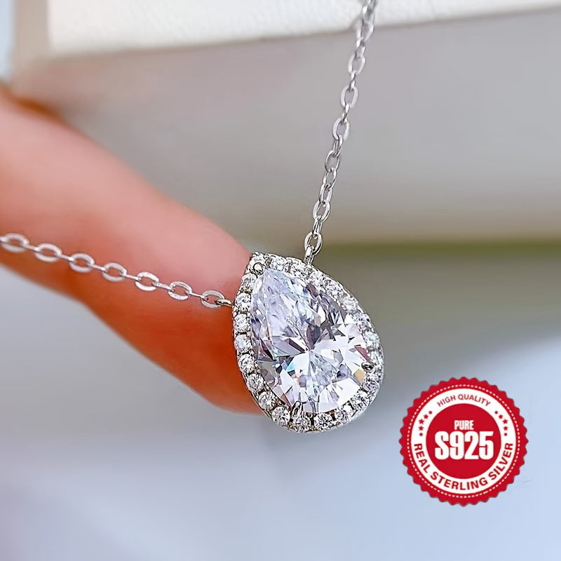 925 sterling silver teardrop Zircon pendant necklace