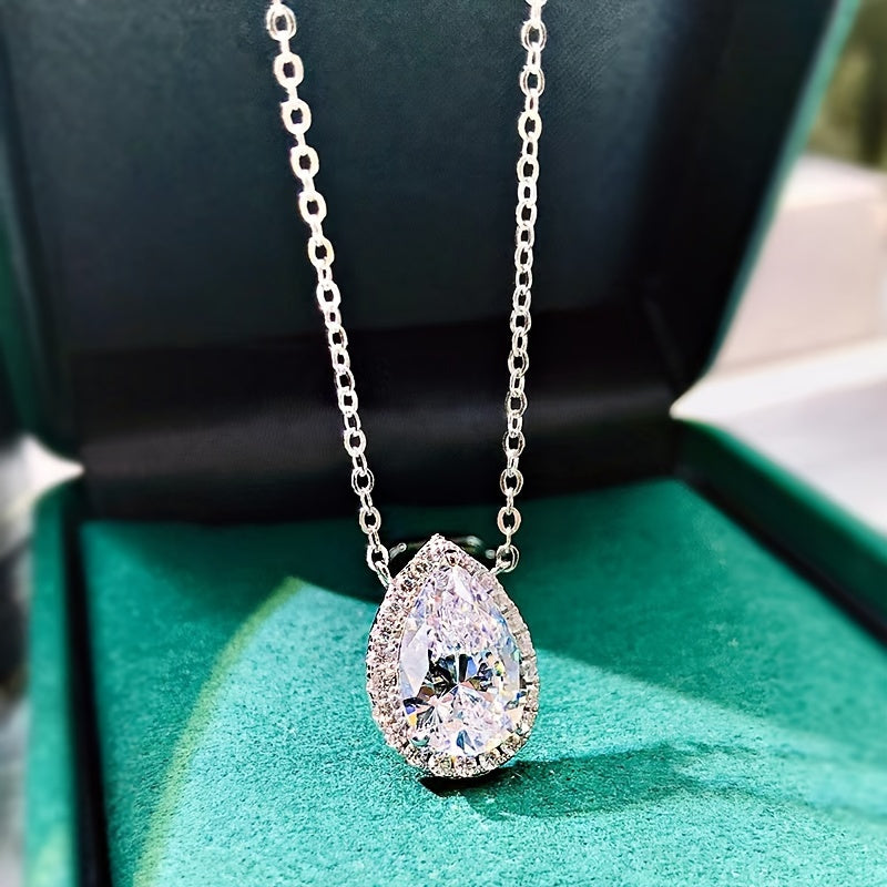 925 sterling silver teardrop Zircon pendant necklace