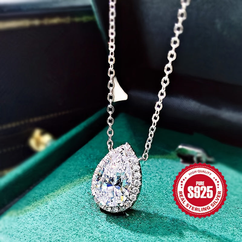 925 sterling silver teardrop Zircon pendant necklace