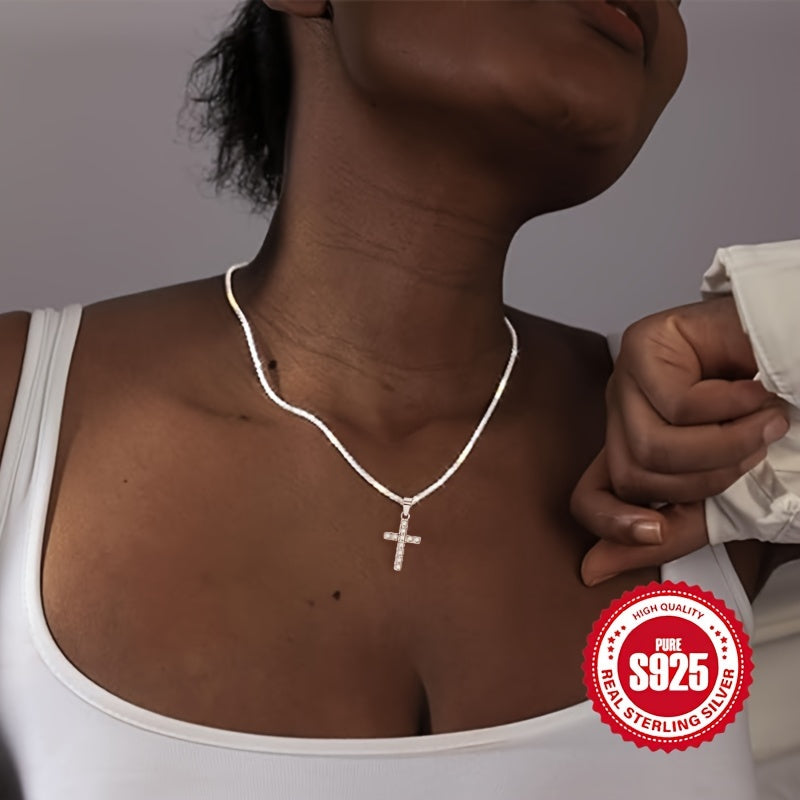925 Sterling Silver Women's Chain Necklace With Cross Pendant