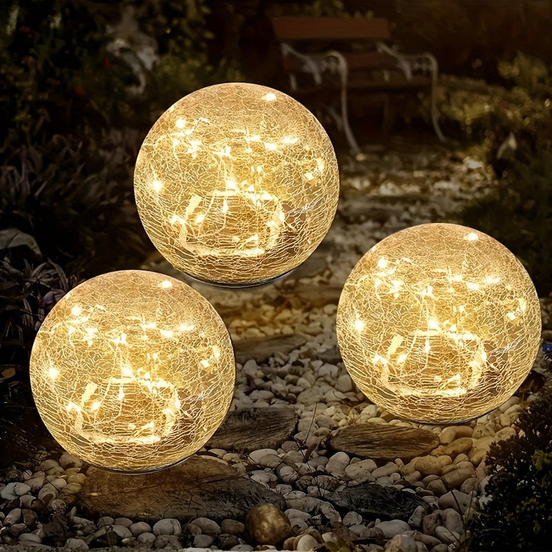 2pc Garden Light, Cracked Solar Glass Globe