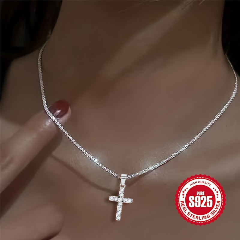 925 Sterling Silver Women's Chain Necklace With Cross Pendant