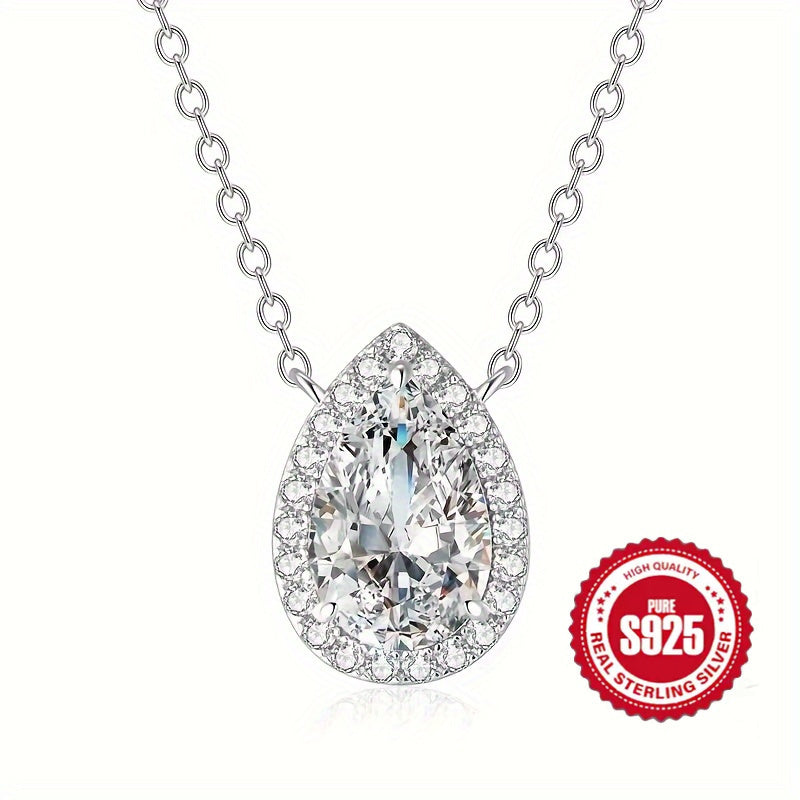 925 sterling silver teardrop Zircon pendant necklace