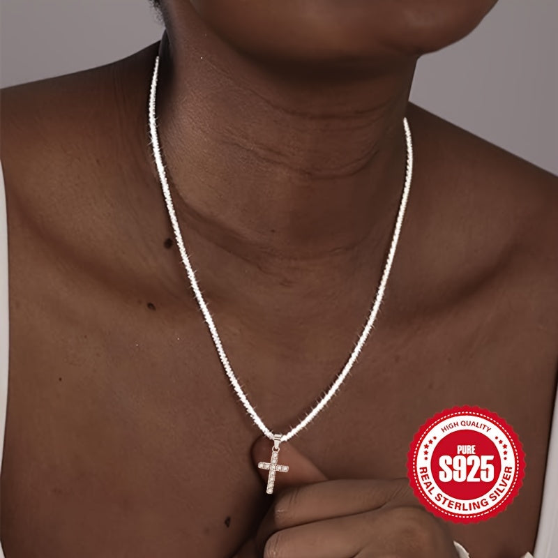 925 Sterling Silver Women's Chain Necklace With Cross Pendant
