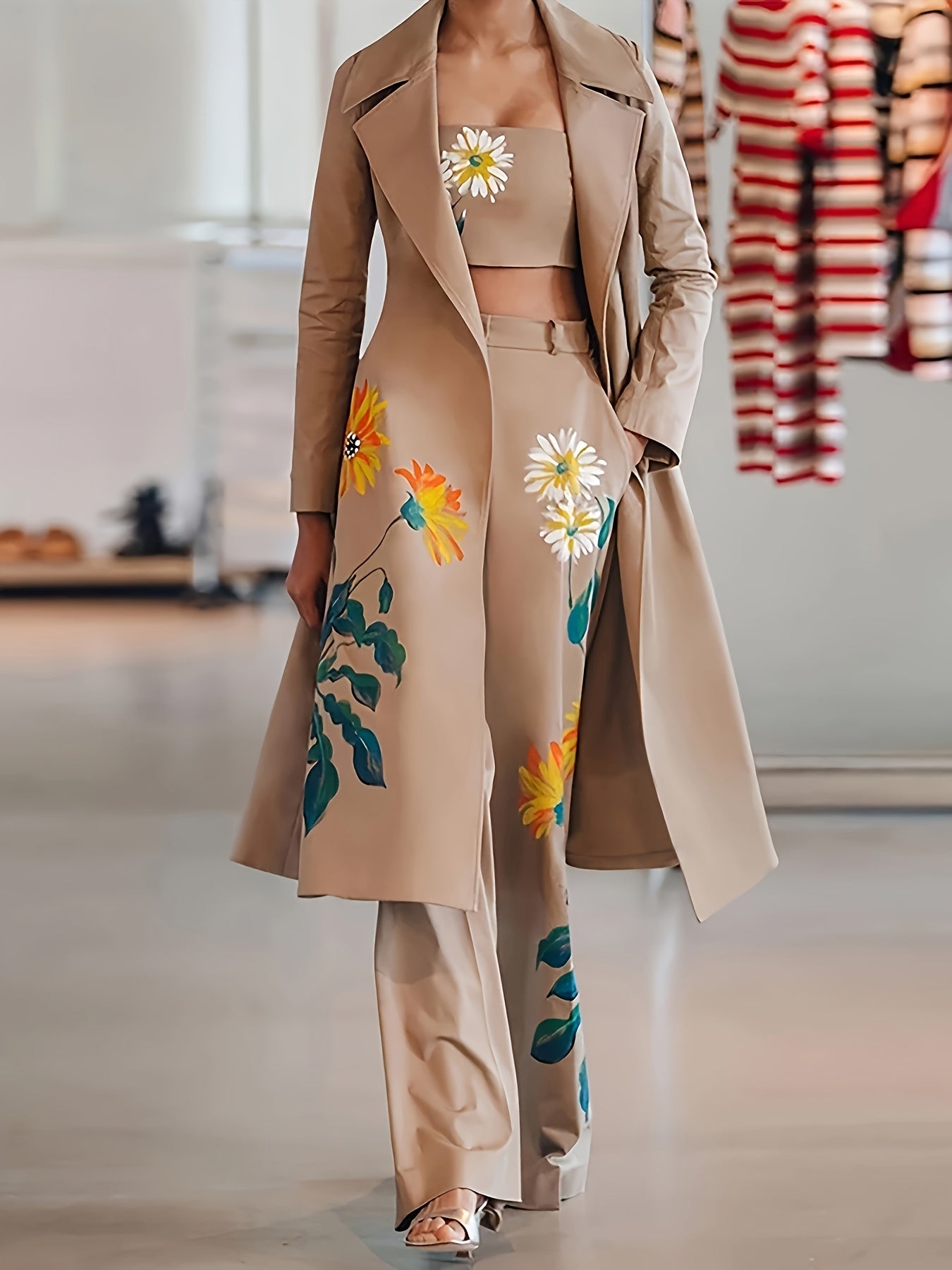 3-Piece Elegant Floral Print Blazer Suit Set